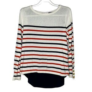 Crown & Ivy Striped Sweater Womens Medium Nautical Back Zipper